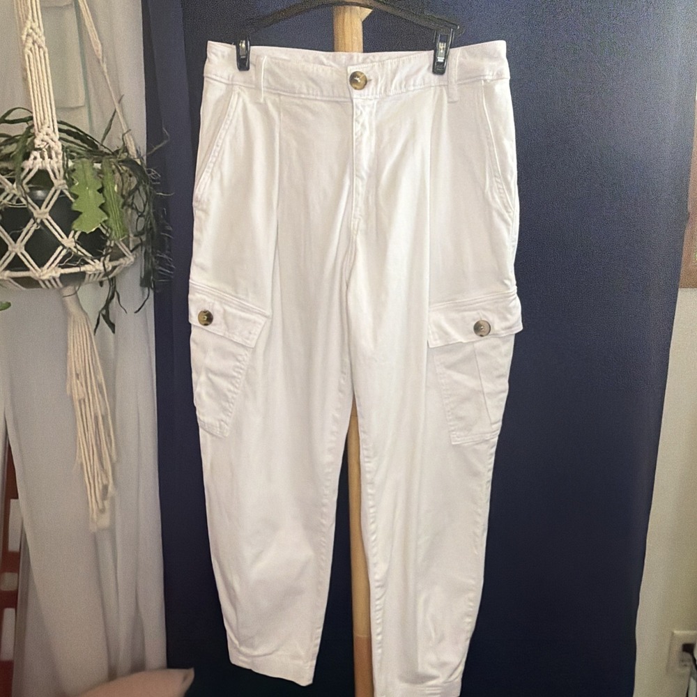 Anthropologie AMADI White Pantalon Cargo Pants Size Small